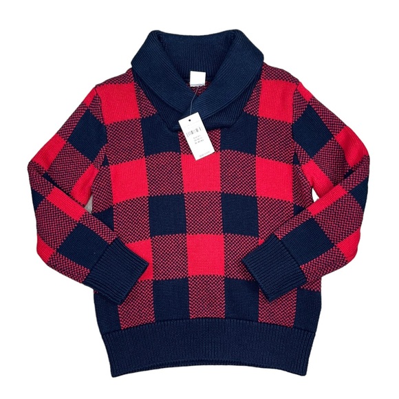 NWT GAP Plaid Cowl Neck Sweater 4T Navy Blue Red Holiday Buffalo Check Sweater - Picture 8 of 9